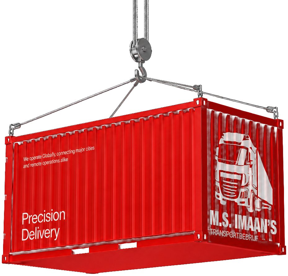 M.S. Imaan's Transport container hoisted by a crane